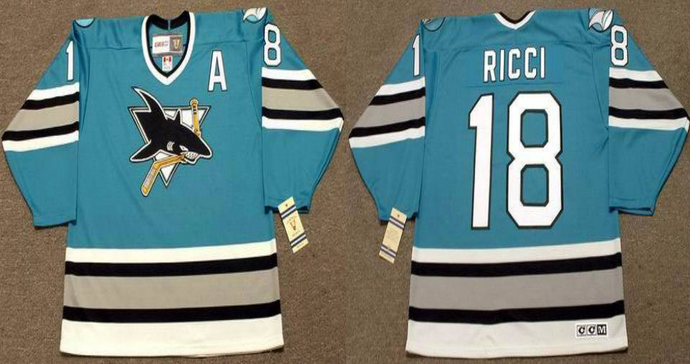 2019 Men San Jose Sharks #18 Ricci blue style2 CCM NHL jersey 